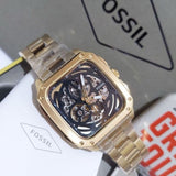  Shop Authentic Fossil Inscription Automatic Skeleton Black Dial Gold Steel Strap Watch for Men - BQ2573 - Luxxuri