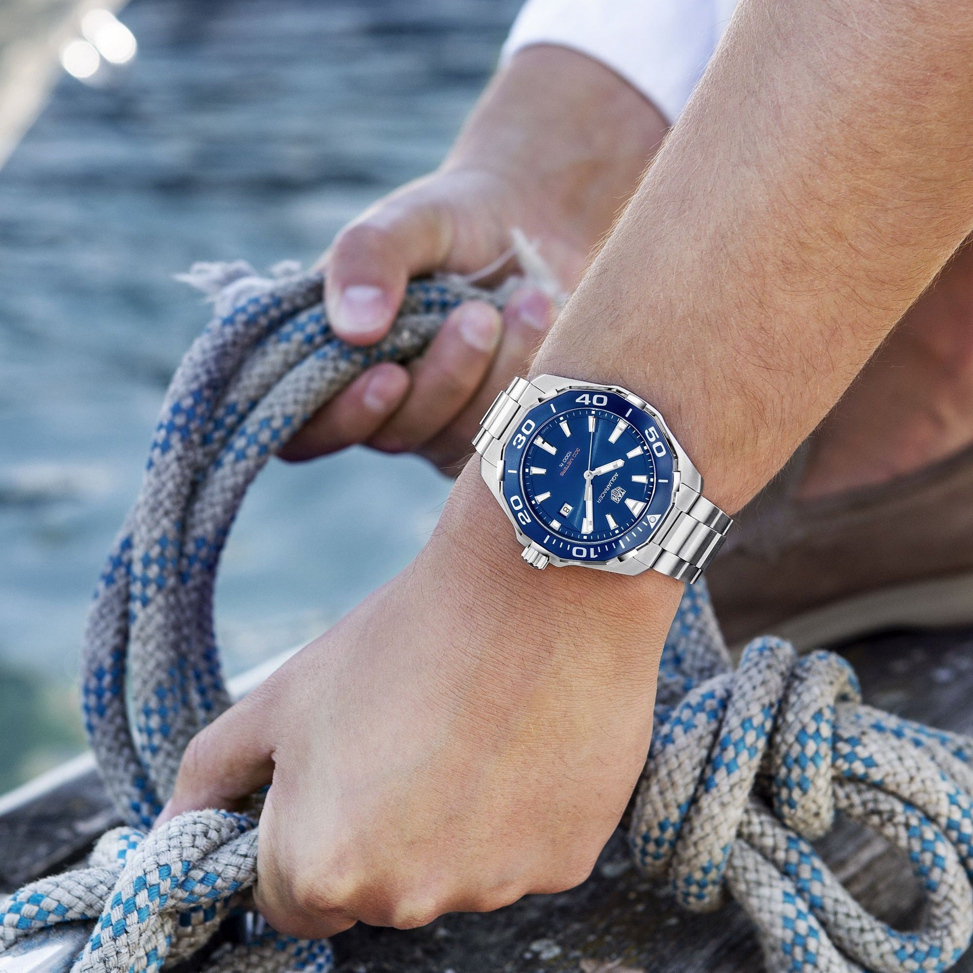  Shop Authentic Tag Heuer Aquaracer Blue Dial Quartz Silver Steel Strap Watch for Men - WAY111C.BA0928 - Luxxuri