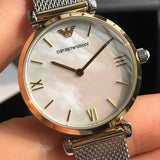  Shop Authentic Emporio Armani Gianni T Bar Mother of Pearl Dial Silver Mesh Bracelet Watch For Women - AR2068 - Luxxuri