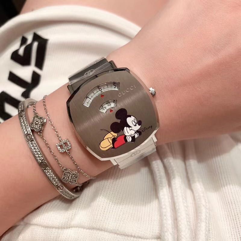  Shop Authentic Gucci Grip Disney Mickey Mouse Gold Dial Brown Leather Strap Watch For Women - YA157420 - Luxxuri