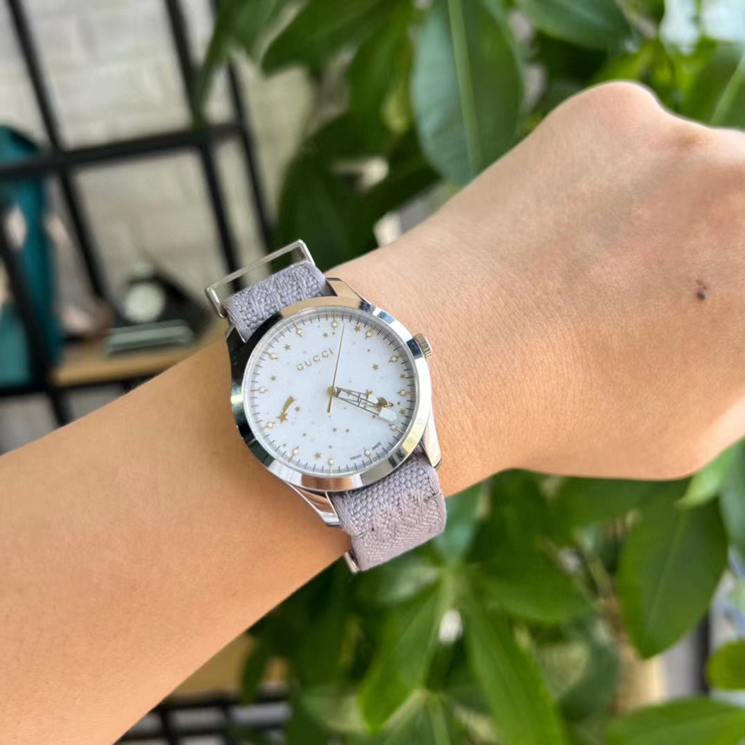  Shop Authentic Gucci G Timeless Quartz White Dial Grey NATO Strap Watch For Women - YA1264184 - Luxxuri