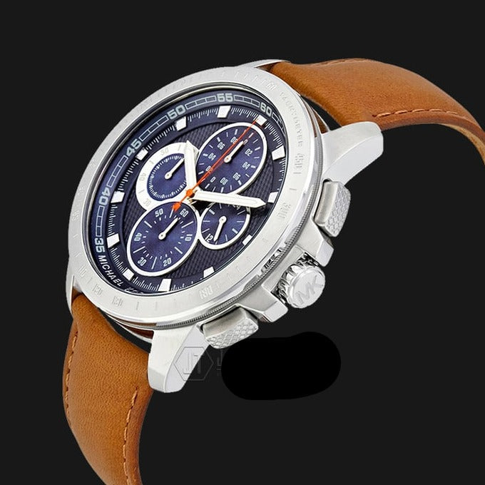  Shop Authentic Michael Kors Ryker Chronograph Analog Blue Dial Brown Leather Strap Watch For Men - MK8518 - Luxxuri