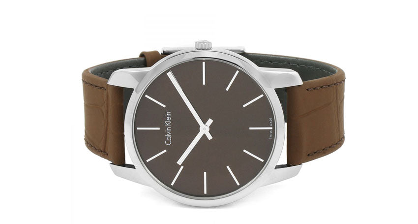  Shop Authentic Calvin Klein City Brown Dial Brown Leather Strap Watch for Men - K2G211GK - Luxxuri