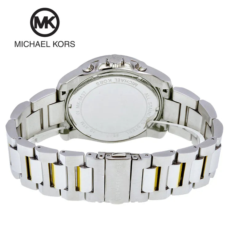  Shop Authentic Michael Kors Brecken Chronograph Blue Dial Two Tone Steel Strap Watch For Men - MK8437 - Luxxuri
