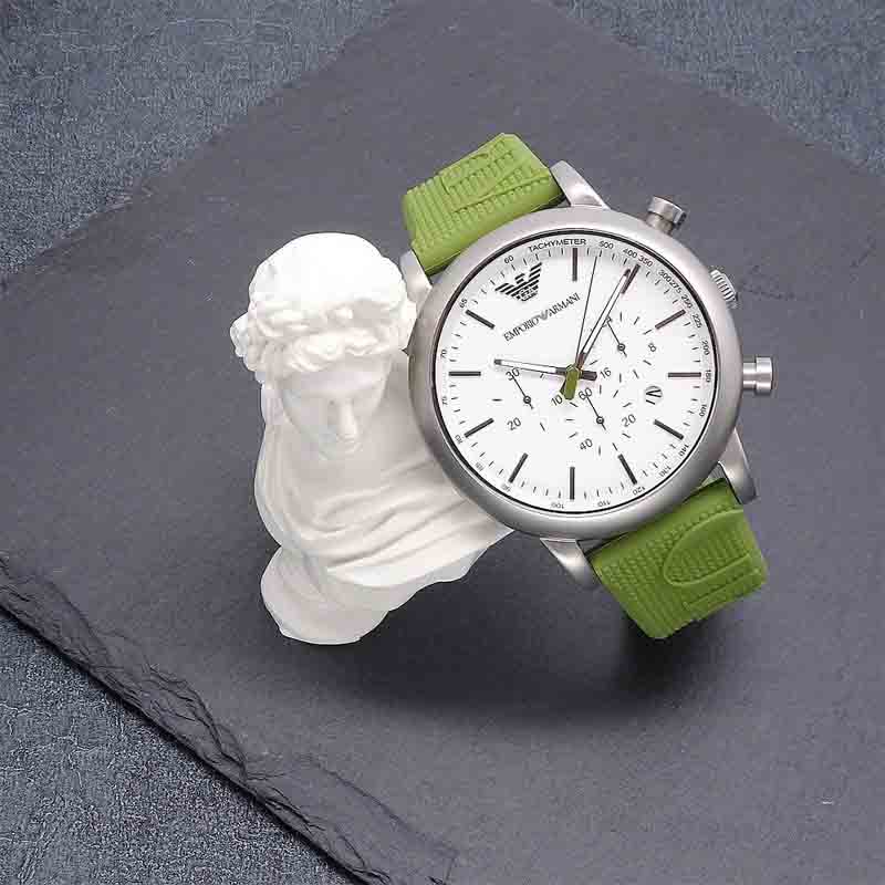  Shop Authentic Emporio Armani Chronograph White Dial Green Rubber Strap Watch For Men - AR11022 - Luxxuri