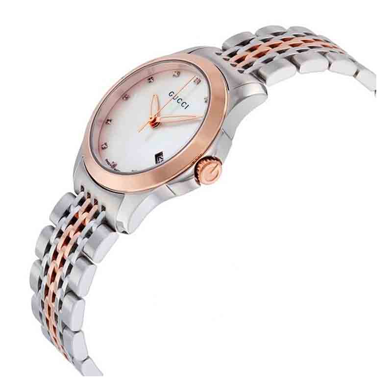  Shop Authentic Gucci G Timeless Diamonds Mother of Pearl Dial Two Tone Mesh Bracelet Watch For Women - YA126514 - Luxxuri
