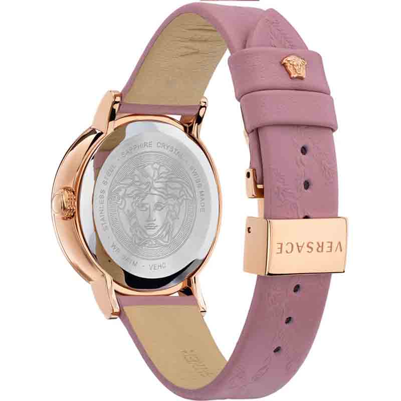 Versace Virtus Quartz Grey Dial Pink Leather Strap Watch for Women - VEHC00319