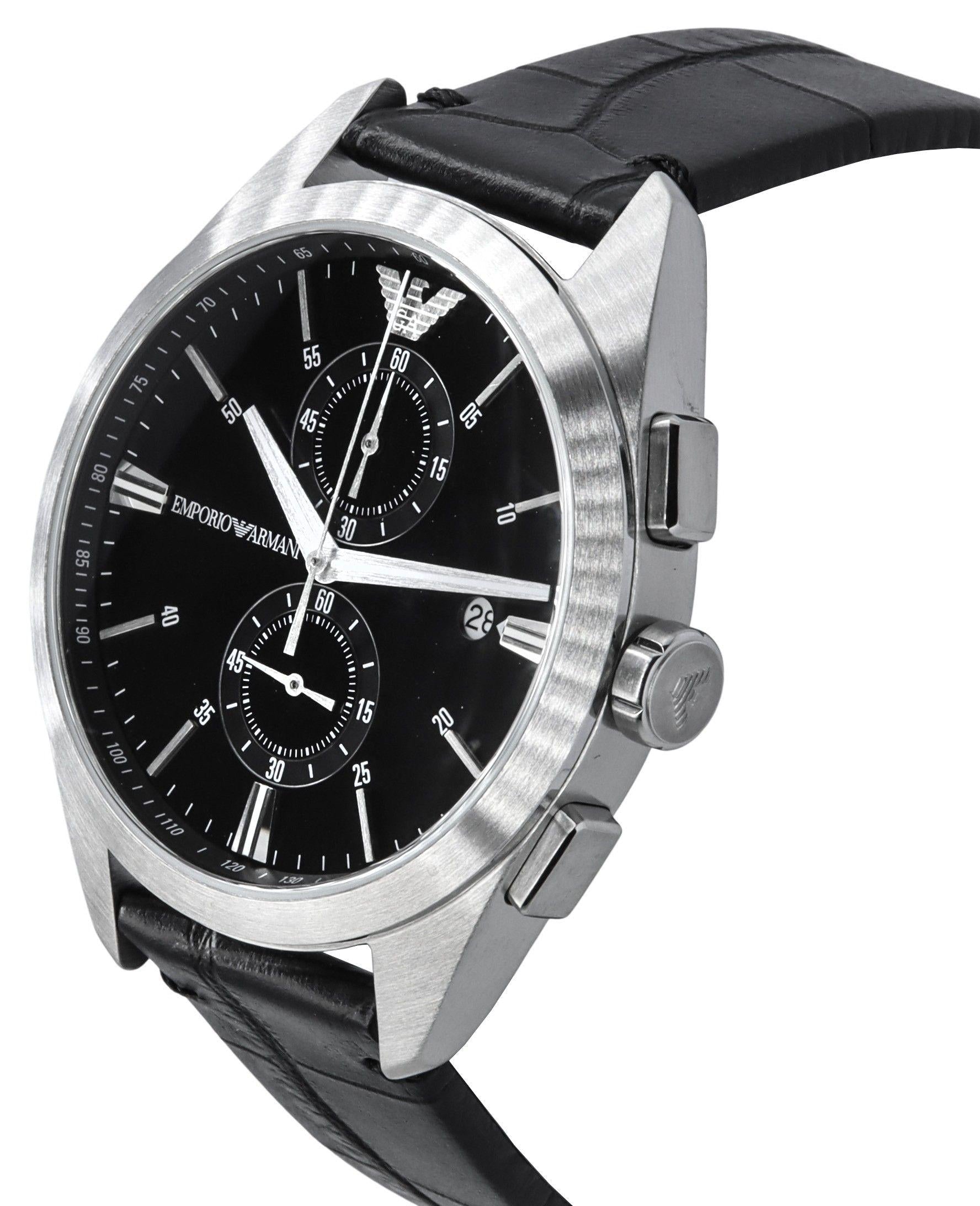  Shop Authentic Emporio Armani Claudio Chronograph Black Dial Black Leather Strap Watch For Men - AR11542 - Luxxuri