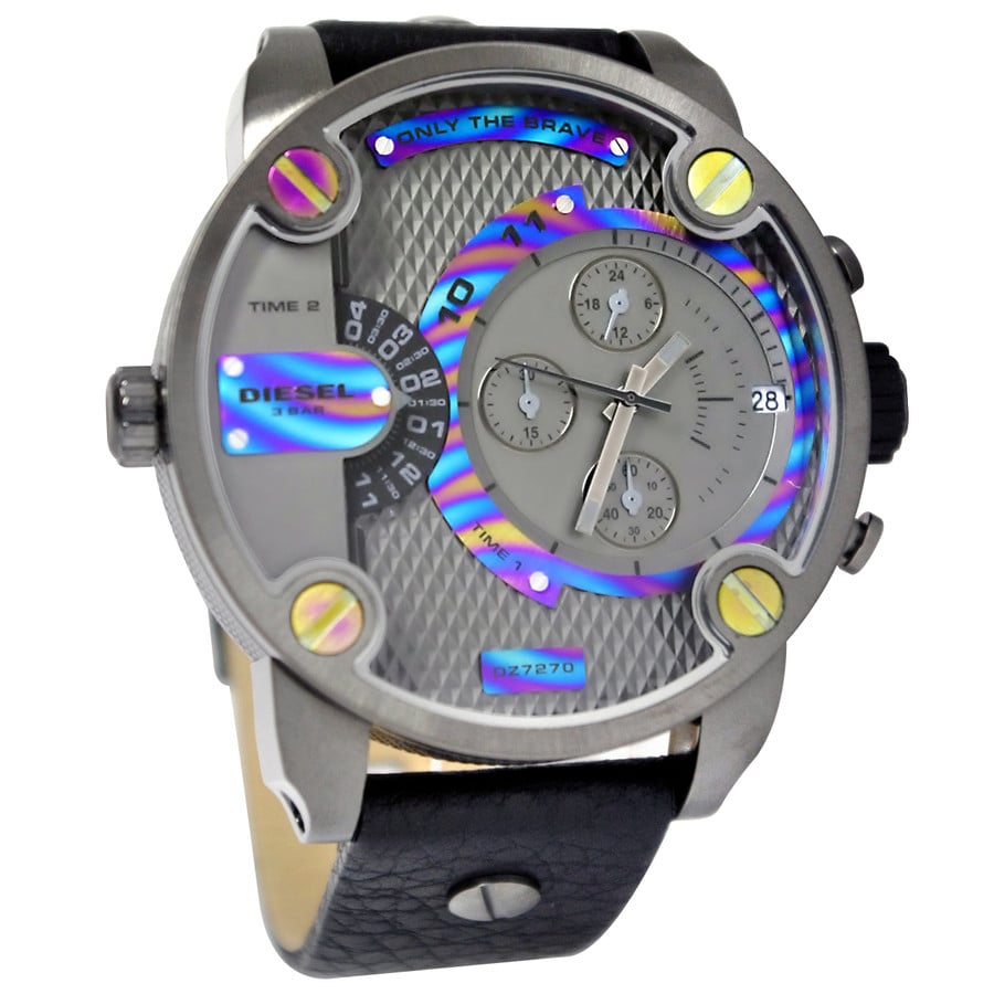 Diesel Badass Chronograph Anthracite Dial Black Leather Strap Watch For Men - DZ7270