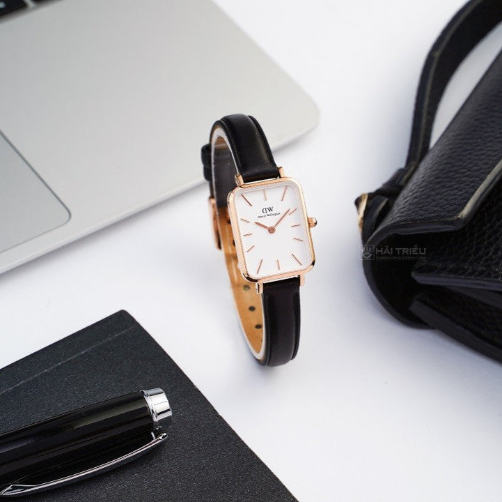 Shop Authentic Daniel Wellington Quadro White Dial Black Leather Strap Watch For Women - DW00100434 - Luxxuri