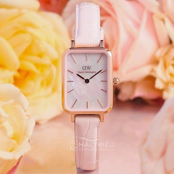  Shop Authentic Daniel Wellington Quadro Pressed Mother of Pearl Pink Dial Pink Leather Strap Watch For Women - DW00100508 - Luxxuri