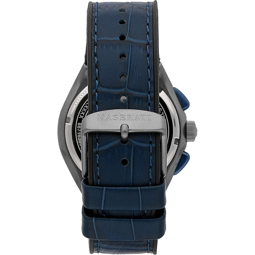 Maserati Triconic Chronograph White Dial Blue Leather Strap Watch For Men - R8871639001
