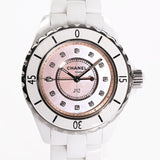  Shop Authentic Chanel J12 Quartz Diamonds Pink Dial White Steel Strap Watch for Women - J12 H5513 - Luxxuri