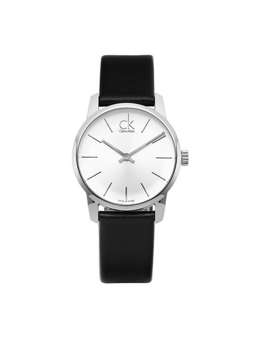 Shop Authentic Calvin Klein City Silver Dial Black Leather Strap Watch For Women - K2G231C6 - Luxxuri