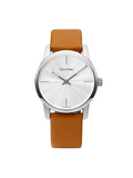  Shop Authentic Calvin Klein City Silver Dial Orange Leather Strap Watch for Women - K2G231G6 - Luxxuri