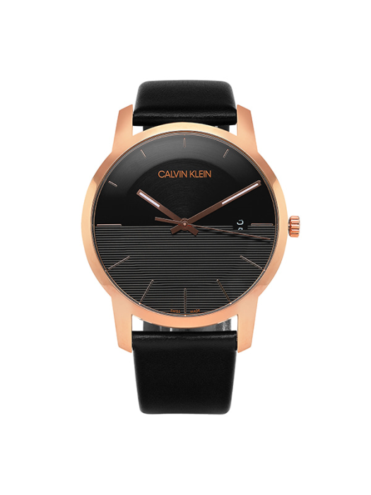  Shop Authentic Calvin Klein City Quartz Black Dial Black Leather Strap Watch for Men - K2G2G6CZ - Luxxuri