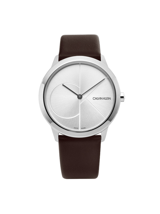  Shop Authentic Calvin Klein Minimal Silver Dial Brown Leather Strap Watch for Men - K3M221G6 - Luxxuri