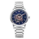 Shop Authentic Emporio Armani Luigi Chronograph Skeleton Blue Dial Silver Steel Strap Watch For Men - AR60036 - Luxxuri