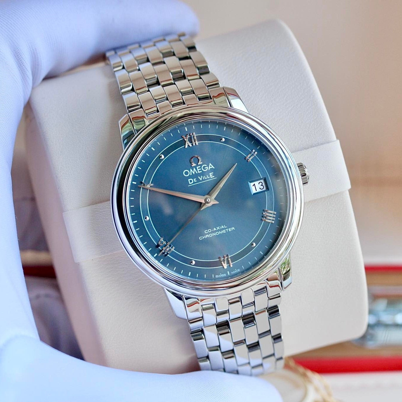  Shop Authentic Omega De Ville Prestige Co-Axial Blue Dial Silver Steel Strap Watch for Men - 424.10.40.20.03.002 - Luxxuri