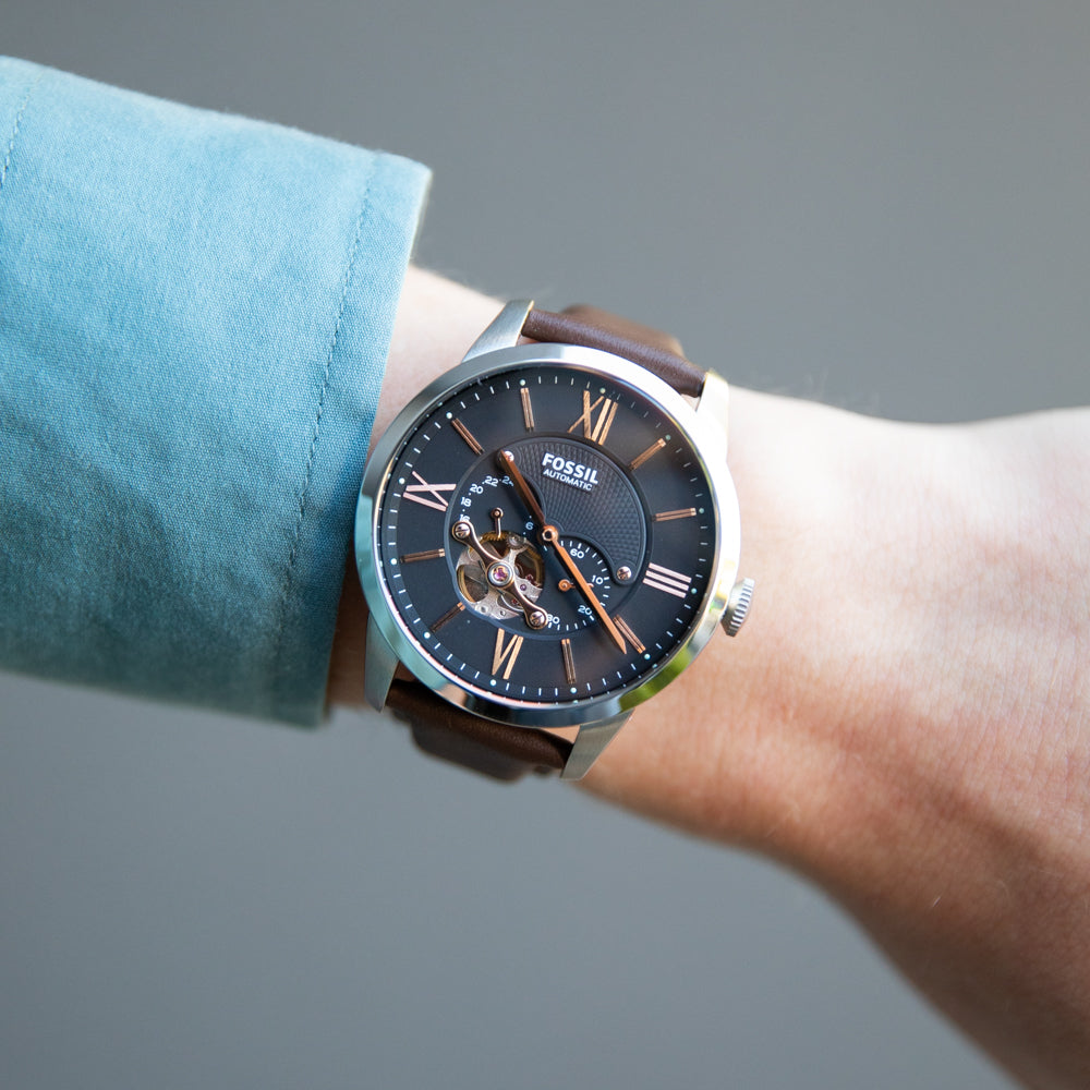  Shop Authentic Fossil Townsman Automatic Black Dial Brown Leather Strap Watch for Men - ME3061 - Luxxuri