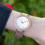  Shop Authentic Michael Kors Darci Quartz Mother of Pearl White Dial Rose Gold Mesh Bracelet Watch For Women - MK4519 - Luxxuri