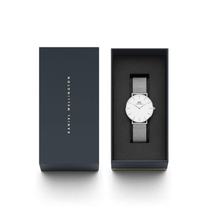  Shop Authentic Daniel Wellington Petite Sterling Quartz White Dial Silver Mesh Bracelet Watch For Men - DW00100306 - Luxxuri