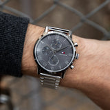  Shop Authentic Tommy Hilfiger Kane Chronograph Grey Dial Silver Steel Strap Watch for Men - 1791397 - Luxxuri
