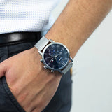  Shop Authentic Tommy Hilfiger Kane Quartz Blue Dial Silver Mesh Bracelet Watch for Men - 1791398 - Luxxuri