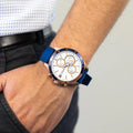  Shop Authentic Tommy Hilfiger Bank Multifunction Quartz White Dial Blue Rubber Strap Watch for Men - 1791778 - Luxxuri