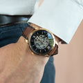  Shop Authentic Fossil Neutra Automatic Skeleton Black Dial Brown Leather Strap Watch for Men - ME3195 - Luxxuri