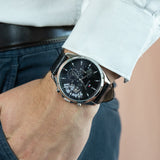  Shop Authentic Tommy Hilfiger Baker Chronograph Black Dial Black Leather Strap Watch For Men - 1710449 - Luxxuri