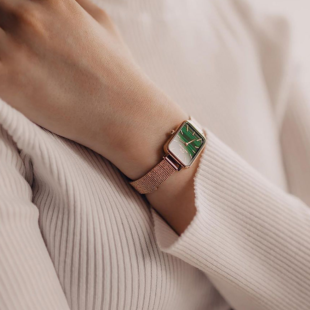  Shop Authentic Daniel Wellington Pressed Melrose Emerald Green Rose Gold Mesh Strap Watch For Women - DW00100445 - Luxxuri