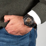 Shop Authentic Emporio Armani Luigi Automatic Skeleton Black Dial Black Leather Strap Watch For Men - AR60012 - Luxxuri