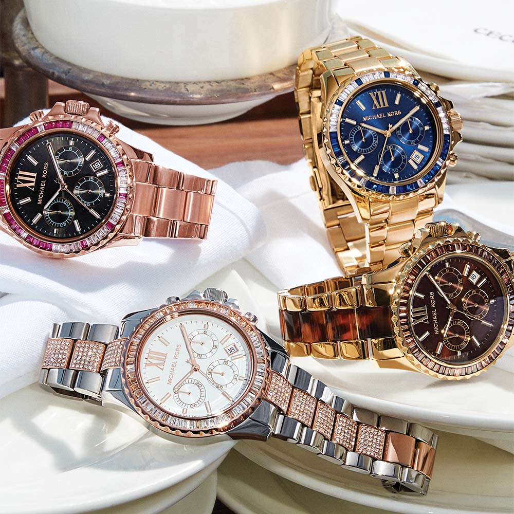  Shop Authentic Michael Kors Everest Chronograph Silver Dial Two Tone Steel Strap Watch For Women - MK6975 - Luxxuri