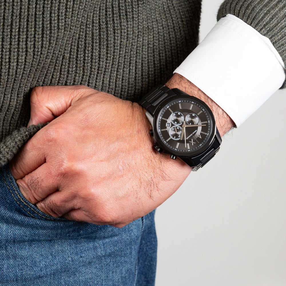  Shop Authentic Armani Exchange Drexler Chronograph Black Dial Black Steel Strap Watch For Men - AX2601 - Luxxuri