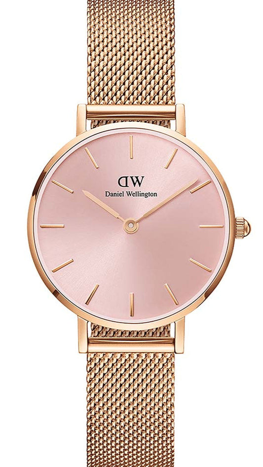  Shop Authentic Daniel Wellington Petite Melrose Pink Dial Rose Gold Mesh Strap Watch For Women - DW00100368 - Luxxuri