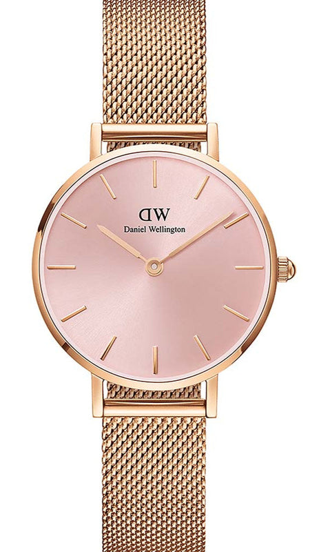  Shop Authentic Daniel Wellington Petite Melrose Pink Dial Rose Gold Mesh Strap Watch For Women - DW00100368 - Luxxuri