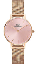 Shop Authentic Daniel Wellington Petite Melrose Pink Dial Rose Gold Mesh Strap Watch For Women - DW00100367 - Luxxuri
