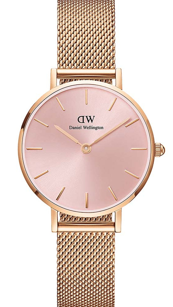  Shop Authentic Daniel Wellington Petite Melrose Pink Dial Rose Gold Mesh Strap Watch For Women - DW00100367 - Luxxuri