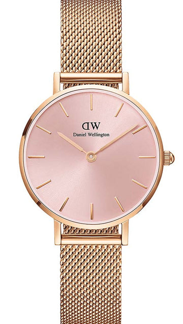  Shop Authentic Daniel Wellington Petite Melrose Pink Dial Rose Gold Mesh Strap Watch For Women - DW00100367 - Luxxuri