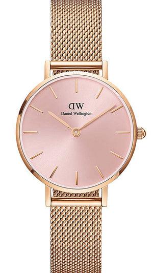  Shop Authentic Daniel Wellington Petite Melrose Pink Dial Rose Gold Mesh Strap Watch For Women - DW00100367 - Luxxuri