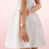  Shop Authentic Daniel Wellington Petite Melrose Pink Dial Rose Gold Mesh Strap Watch For Women - DW00100367 - Luxxuri