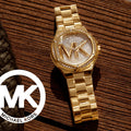  Shop Authentic Michael Kors Lennox Three Hand Gold Dial Gold Steel Strap Watch For Women - MK7229 - Luxxuri