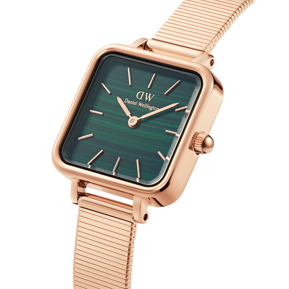  Shop Authentic Daniel Wellington Quadro Studio Green Dial Rose Gold Mesh Strap Watch For Women - DW00100520 - Luxxuri
