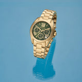  Shop Authentic Michael Kors Bradshaw Chronograph Green Dial Gold Steel Strap Watch For Women - MK7257 - Luxxuri