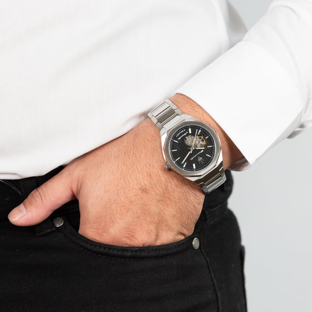  Shop Authentic Maserati Stile Skeleton Automatic Black Dial Silver Steel Strap Watch For Men - R8823142002 - Luxxuri