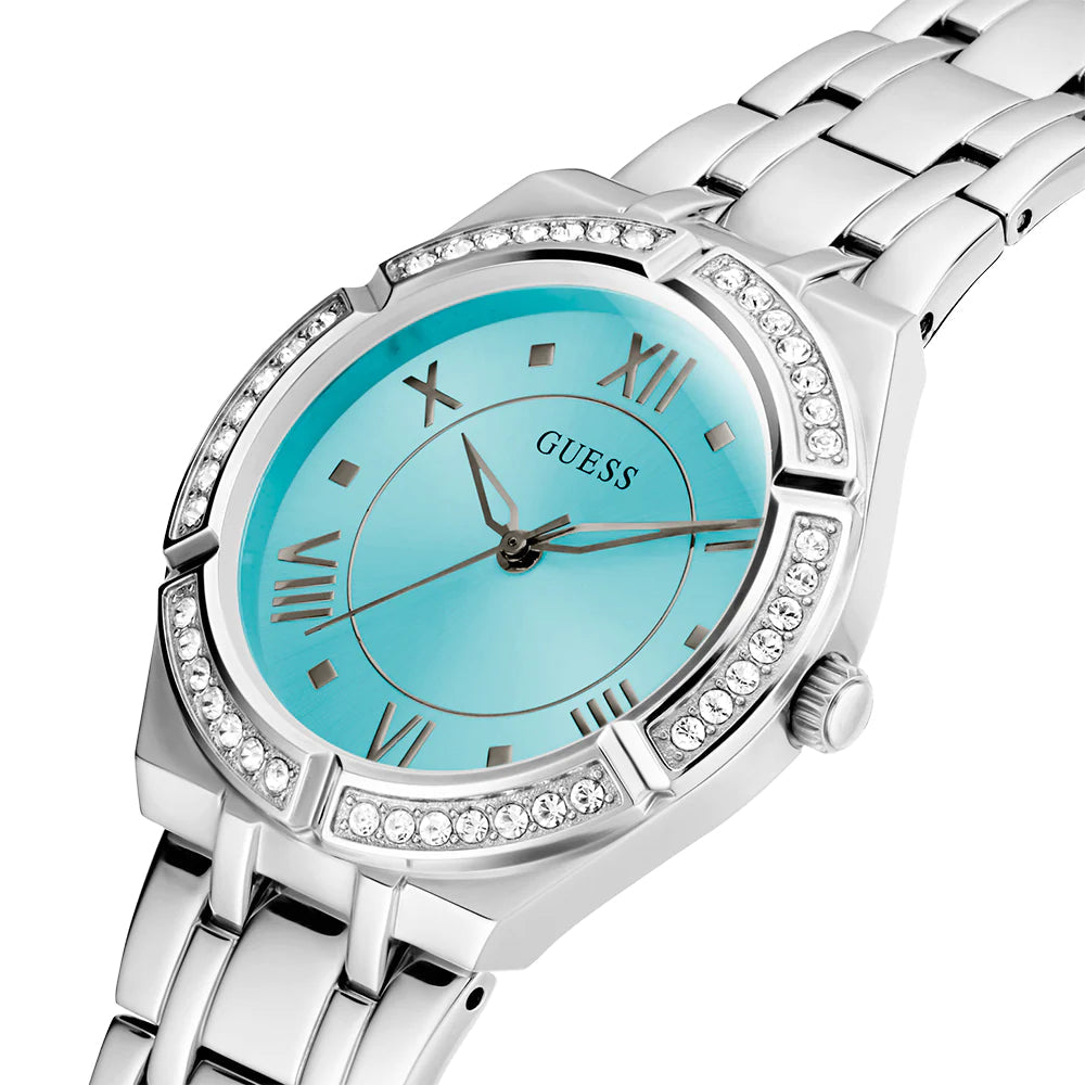  Shop Authentic Guess Cosmo Diamonds Turquoise Dial Silver Steel Strap Watch for Women - GW0033L7 - Luxxuri