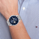  Shop Authentic Tommy Hilfiger Weston Chronograph Blue Dial Silver Mesh Bracelet Watch For Men - 1710504 - Luxxuri