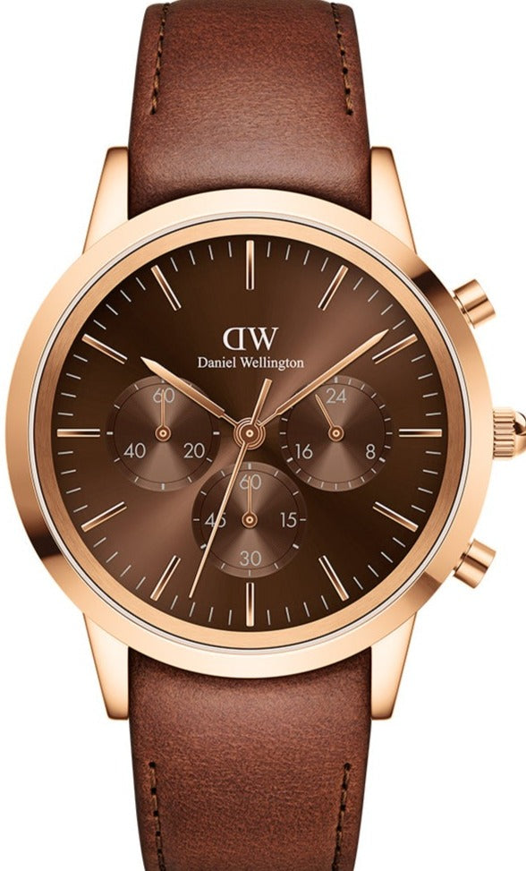  Shop Authentic Daniel Wellington Iconic Chronograph St Mawes Brown Dial Brown Leather Strap Watch For Men - DW00100640 - Luxxuri