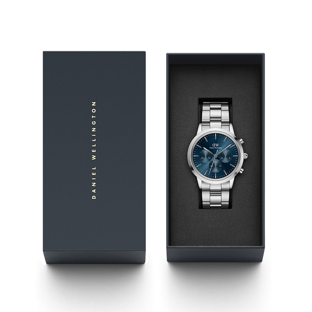  Shop Authentic Daniel Wellington Iconic Chronograph Link Blue Dial Silver Steel Strap Watch For Men - DW00100644 - Luxxuri